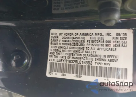 2005 Honda Element Lx from USA, damaged, VIN 5J6YH18325L016393
